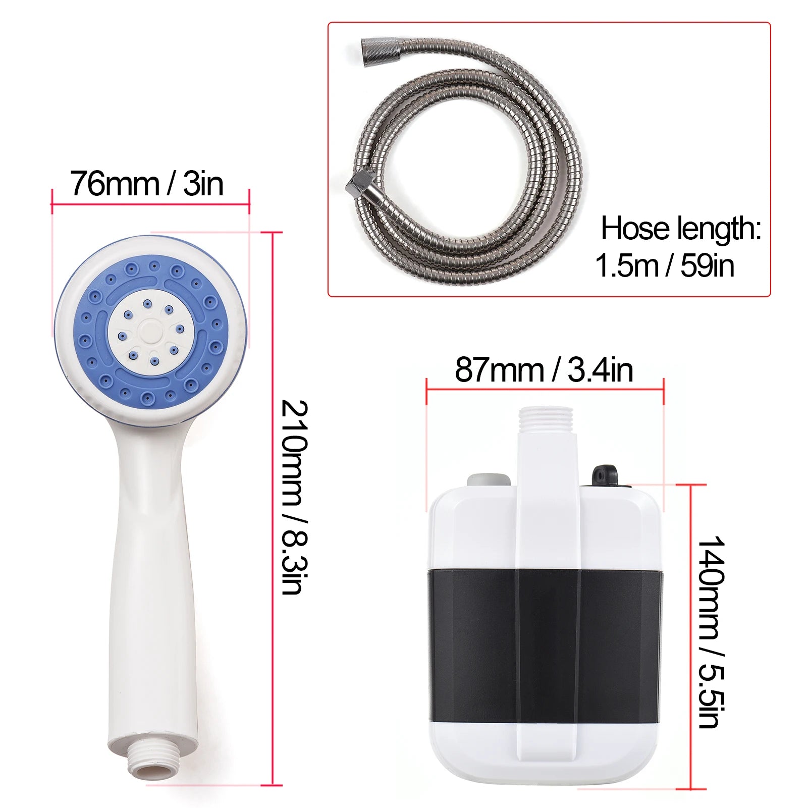 Outdoor Camping Shower Rechargeable Portable Shower Head Bathing with a Pump for Travel Hiking Beach Pet Cleaning Equipment